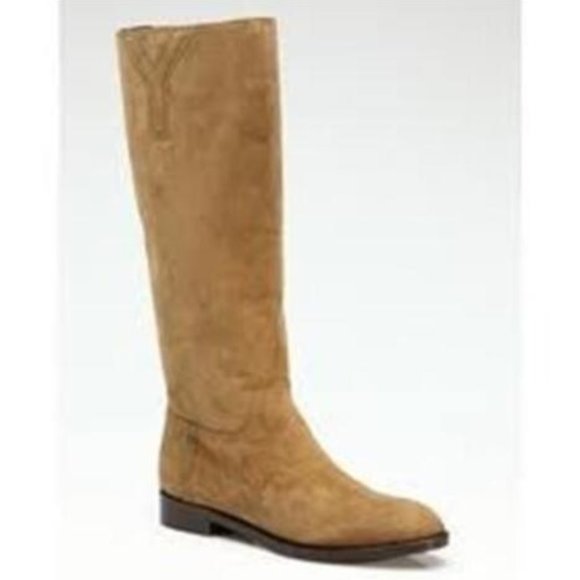 YSL Yves Saint Laurent CHYC Suede Knee High Flat Boots Tobacco Brown - Picture 1 of 10